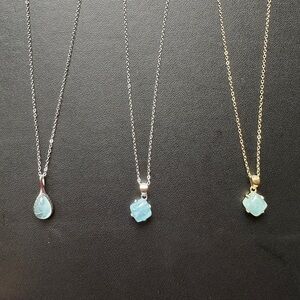 925 Sterling Silver Natural Aquarium Stone Pendant Necklace (Italy)